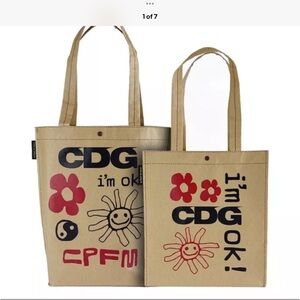 Set of 2, Comme Des Garcons Foldable Pvc Beach Travel Market Tote Bag NWT